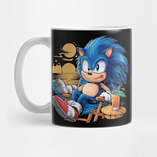 A sonic the hedgehog relaxing in a chair at the beach. (2) Mug